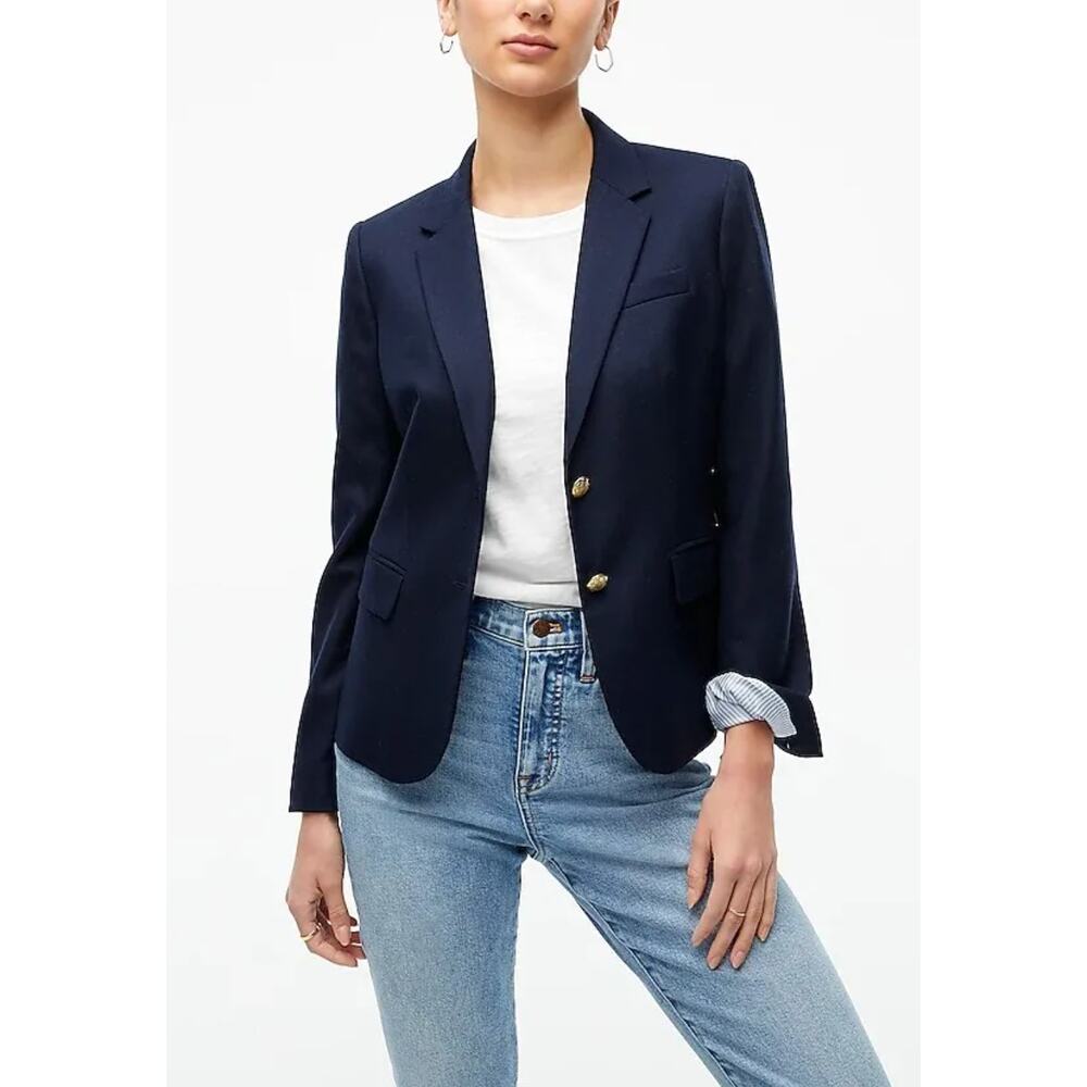 J. Crew Schoolboy Navy Blue Gold Button Wool Blend Fitted Blazer US 2